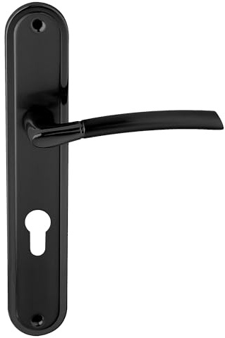 domino Türgriff 72 Drückergarnitur PZ - Profilzylinder Set Türklinke für Zimmertür, Bürotür, Kellertür & Innentür L-Form Türbeschläge aus Aluminiuml Schwarz Türdrückergarnitur PRESTO BLACK
