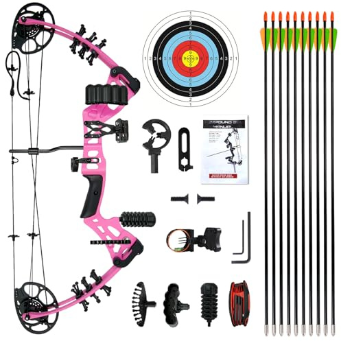 WUXLISTY Youth Compound Bow Set 15-45 Lbs for Teens and Beginner, Package with Archery Hunting Equipment, 5 Pin Sight, Max Speed 320fps, Adjustable, Right Hand, Pink