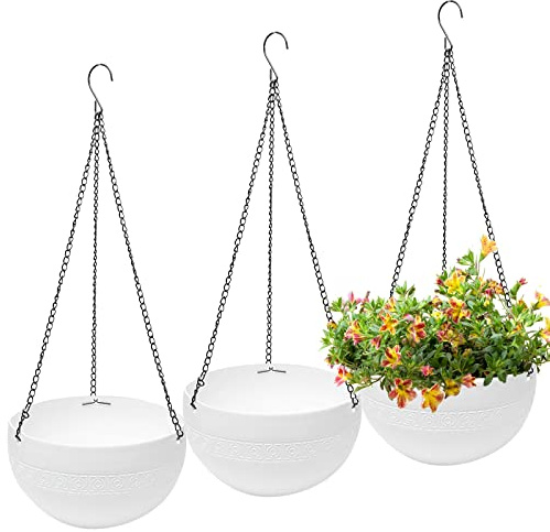 MissFox Pots de Fleurs Suspendre de 3 Paquet(diamètre - 21cm), Pot Suspendu Plante Exterieur en Plastique, Arrosage Automatique Jardiniere Suspendue avec Chaîne Suspendue pour Intérieur et Balcon