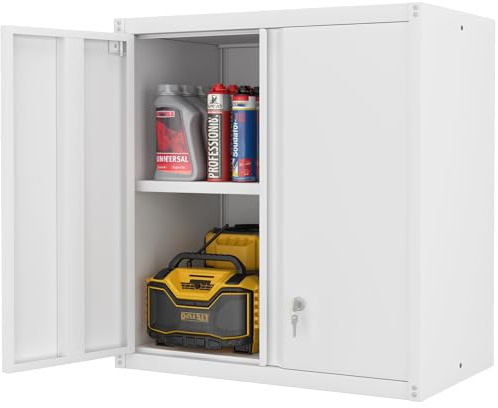 LUCYPAL Metal Wall Cabinet,Garage Storage Cabinets with Adjustable Shelves,Steel Locking Storage Cabinet with Doors for Home,Office,Kitchen,Warehouse,White
