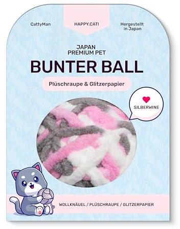 Japan Premium Pet Interaktives Katzenspielzeug in Form eines Balls | Ball aus 70cm Wollseil mit raschelnder Schwanz & mit Matatabi infundiert | Katze Spielzeug für Training,Jagdinstinkt & Stressabbau