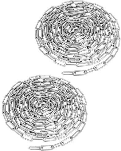 QWORK® 2 Pack Galvanized Steel Chain - Ø 3 mm - 5 m - for Clothsline Garage Fence Bicycle Security Lock Dog Lead DIY Decoration