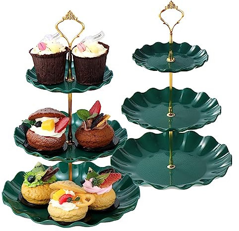 TsunNee 2 soportes para tartas de 3 niveles, para cupcakes, platos de postre, pasteles, frutas, galletas, caramelos, bandeja de servir escalonada, bandeja de servir para boda, cumpleaños, baby shower
