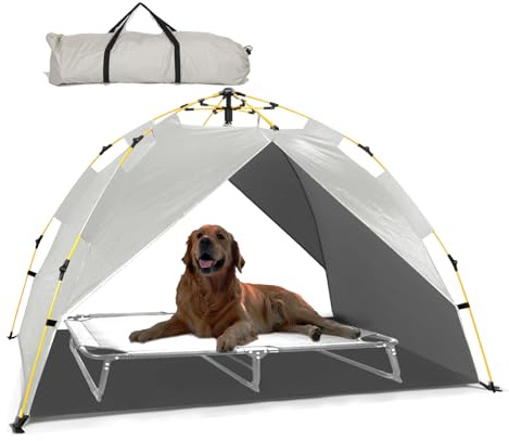 CAREDPETS Canopy Shade Tent for Large XL XXL Jumbo Elevated Raised Dog Bed Cots, Quick Setup & No Assembly Needed, Outside Outdoor Cooling Camping Pet Sun Umbrella, Gray 70X55 (Cots Not Included)