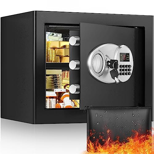 25L Tresor Feuerfest für Zuhause, Digitaler Safe Tresor mit Feuerfeste Tasche und Herausnehmbarer Ablage, Wandtresor Möbeltresor für Schmuck Geld Medikamente Dokumente, 25T x 35B x 25H cm