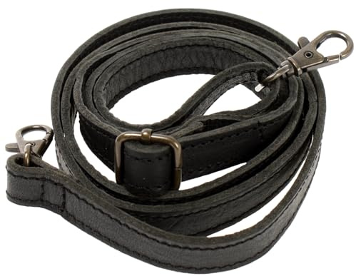 LECONI schmaler Trageriemen Schulterriemen längenverstellbarer Trage-Gurt für Damentaschen und Herrentaschen Leder 1,6 x 150cm schwarz LEC-R8