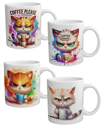 Kaffeebecher Set Grumby Cat 4 teilig Kaffee Tassen Tee Tasse Kakao Tasse 320 ml