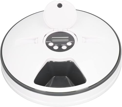 Automatic Timer 6 Bowl Pet Feeder, Auto Dispenser with LED Digital Timer for Wet or Dry Pet Food, for Cats and Small Dogs, 6 Meals Up to 450g Each, with Twin Ice Packs for Food Freshness