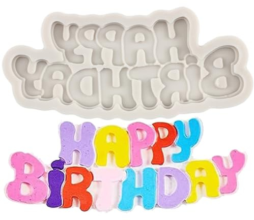 MINFEIDMS Happy Birthday Silicone Mould Birthday Alphabet Fondant Mould Letters Chocolate Mould for Cake Decoration Sugar Craft Cupcake Topper Gum Paste Candy Polymer Clay