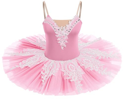 IBTOM CASTLE Maillot Ballet Mujer Cabestrillo de Color Sólido Falda Ballet Niña Clásico Maillot Danza Niña para Bailarina Gimnasia Rosa 01 L