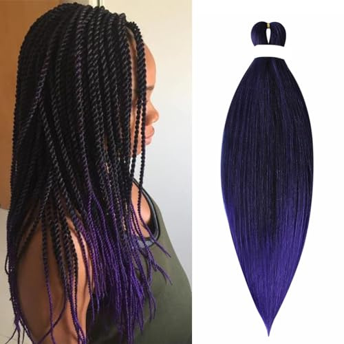 Gairyan Rajout Cheveux Tresse Pré-étiré Tressage Cheveux Texture Yaki Easy Braids Extensions de Cheveux Tressés 1 Paquet Synthétiques Ombre Meches de Cheveux pour Tresses Africaine (Noir&Violet)
