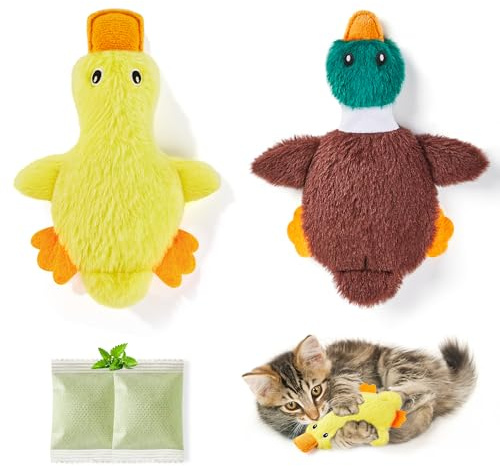 Potaroma Catnip Cat Toys 2 Pack, Duck & Platypus Crinkle Kickers | 16.5cm Stuffless washable plush with refillable organic nip, rustling paper for indoor kittens and adults