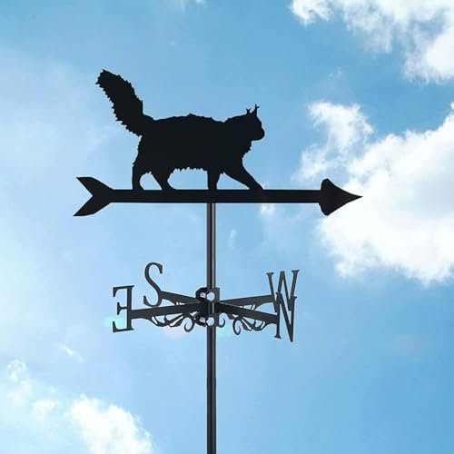 Wetterhahn, Windrichtung Anzeiger, Katzen Ornament, Wetterfahne aus Metall, Wetterfahne aus Edelstahl, süße Katzenform, Dachgartendekoration, für den Bauernhof im Freien(A)