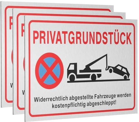 QUARKZMAN 3 Stück Parken Verboten Schild 30 x 20 cm Privatgrundstück Aluminium PVC Verbundplatte Warnschilder Parkende Fahrzeuge Parkplatzschild Hinweisschilder für Privatparkplatz Weiß