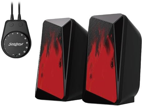 SOULION C30 PC Speakers for Desktop Computer Bluetooth Soundbar for Monitor, Laptop, Gaming, 3.5mm Aux input, USB Powered, Colourful LED Lighting, 1 Pair