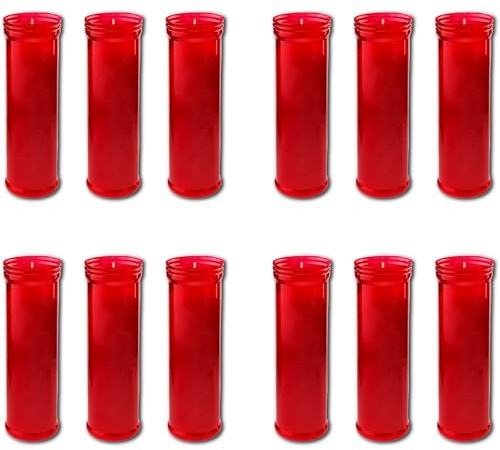 Bricoloco Velones grandes litúrgicos - Vela Roja para santos, yoga, paz. 190x55 mm combustión lenta 120 horas (12)
