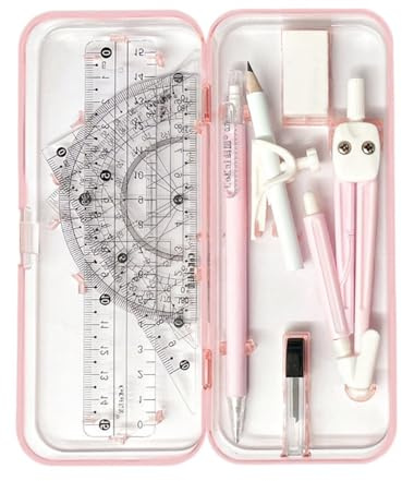 SWYSGS Zirkel Set Geometrieset 9-Teilig - Starterset für die Grundschule - mit Zirkel, Geodreieck, Parabel, Bleistift, Lineal, Spitzer in robuster box