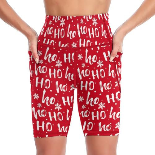 Keiutexe Damen-Biker-Shorts mit hoher Taille, 17,8 cm, mit Taschen, für Fitnessstudio, Workout, Yoga, Laufen, Athletik, Weihnachten, Mittel