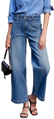 Sidefeel Women's Wide Leg Jeans High Waisted Straight Leg Stretchy Jeans Trendy Loose Zimbaplatinum Ankle Denim Pants Sky Blue Size 16