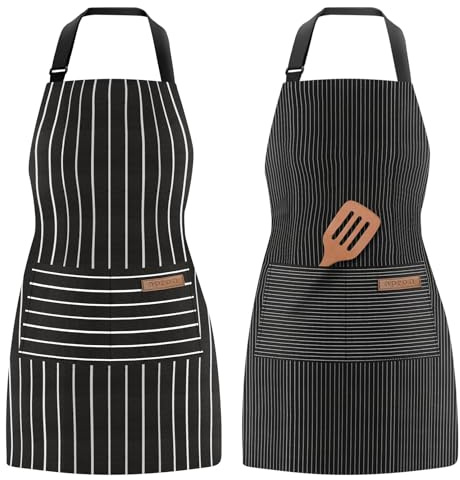 Tczecoo 2 Stück Küchenschürze, Backen Schürze mit 2 Taschen, Verstellbare Schürze, Unisex Kochschürze, Nackenband Schürzen für Küche Kochen Backen Restaurant Café