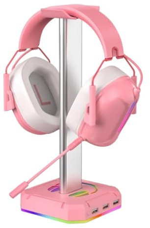 GTOULHH Supporti per Cuffie Supporto Cuffie Supporto per Cuffie con Singola Luce RGB Rotante per Cuffie da Gioco per PC da Scrivania, Lega di Alluminio Supporto per Cuffia(Pink)