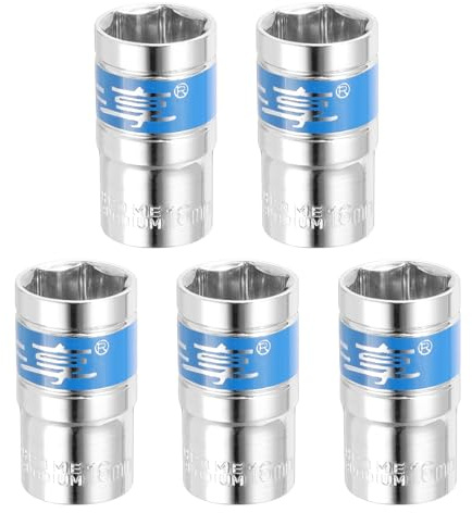 sourcing map 5pcs 1/2 Inch Drive 6-Point Socket 16mm CR-V Metric Shallow Socket Electric Wrench Socket for Mechanical Auto Repair, Silver Tone & Blue