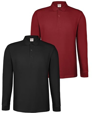 ALPIDEX Set da 2 Polo Uomo Manica Lunga 100% Cotone Maglietta Classico Casual Tinta Unita S M L XL XXL 3XL 4XL 5XL, Taglia:L, Colore:Sunset
