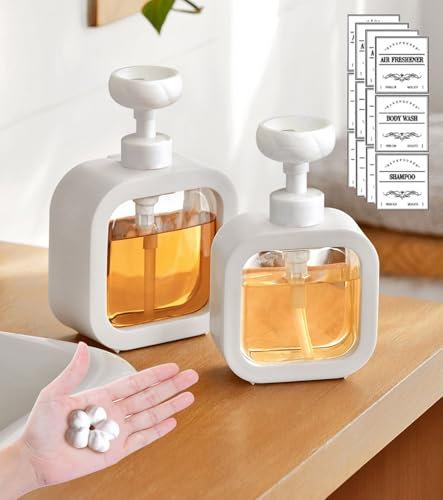 Octonyluck Schaumseifenspender, Seifenspender mit blumförmigem Schaum, spülmittelspender mit Robust Pumpe, Seifenspender KüChe und Dusche, mit Wasserdicht Aufkleber, 300ml, 2 Stück