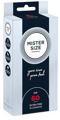 MISTER SIZE Kondome Extra Dünn, Naturkautschuk-Latex, 60mm, 10 Stück | 0,05mm hauchdünn für pure Intensität, sitzt fest & sicher ohne einzuengen – 7 Größen (47-69mm) statt Standardgröße