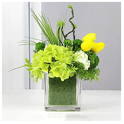 EYRMQWJPC Décoration de la Maison Fleurs artificielles en Soie de 11,42 Pouces, hortensias en Soie Jaune synthétique avec tiges et Feuilles