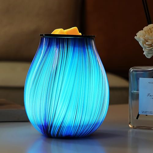Quemador eléctrico de cera aromática de vidrio con temporizador y 7 LED que cambian de color, plato de silicona extraíble para derretir cera, aceite aromático, luz nocturna, calentador de velas para