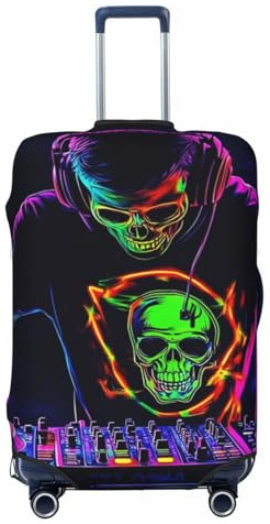 Rock Skeleton Dj Housse de protection élastique pour valise de voyage Motif imprimé anti-rayures, Noir , S