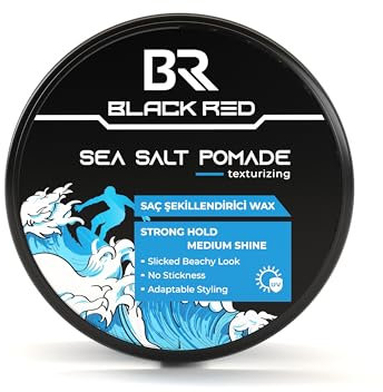 Black Red Sea Salt Pomade for Men, 120ml | Strong Hold with Medium Shine | Texturizing Hair Styling Wax | Natural Beach Look, Flexible Control & Water-Based Formula