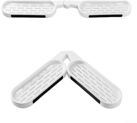 Mensola angolare salvaspazio da parete per vasca da bagno, con sistema di drenaggio funzionale (bianco + nero)