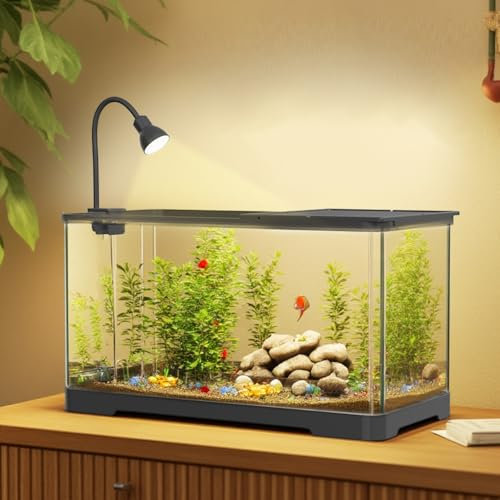 Aptliton Small Fish Tank with Filter and Light, Rectangular Aquarium Tank with LED Light, Acrylic Desktop Aquarium Fish Tank with Protective Lid, Transparent Tank Kit Fish Bowl for Betta, Goldfish