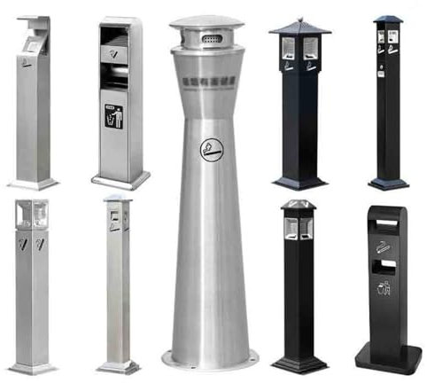 Standaschenbecher Regenfeste, vertikal fixierbare Aschenbecher for den Außenbereich, Mülleimer for Raucherbereiche, Eisen, Zigarettenkippen-Sammlung, Silber, Edelstahl Außenaschenbecher(Bruin)