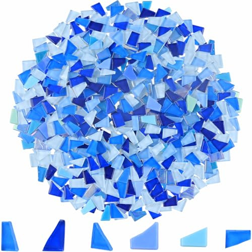 Yazikisa 500g Unregelmäßige Kristall Mosaiksteine Glasmosaik Fliesen Glitzerkristall Glasfliesen Kristallglas Mosaikstücke für Handgefertigt Handwerk Teller Vasen Blau Serie