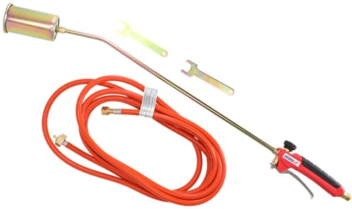 DEDRA Dachdecker-Set, 58kW Einzeldüsen-Gasbrenner, Industrial Anwärmbrenner, Abflammgerät, Düse ø 60 mm, 5 m Schlauch, 1850 °C maximale Heiztemperatur, 4000 g/h Gasverbrauch, 56cm Länge der Lanze