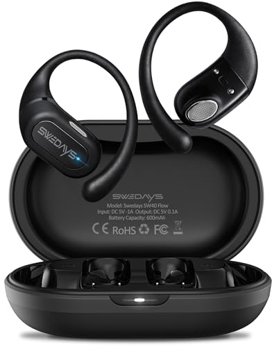 SWEDAYS Open-Ear Kopfhörer mit Ohrbügel, Kabellose Bluetooth Kopfhörer Sport mit ENC Noise Cancelling Mic, 40h Akku, IPX5 Wasserfest für Radfahren, Wandern, Laufen & Fitness