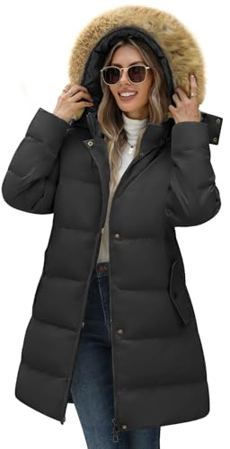 Yuson Girl Abrigos de Invierno para Mujer Chaqueta Largo Plumon Acolchada Abrigos Cazadora Gruesa Elegante Larga Puffer Parkas Forro Polar Cálido Otono Exteriores Chaquetones(Negro, L)