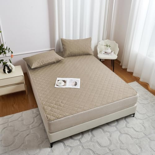 Hearda Coprimaterasso Impermeabile Traversa Letto Lavabile Assorbente per Incontinenza Anziani Bambini, Coprimaterasso Singolo Matrimoniale con 4 Angoli Elasticizzati (Cachi,180x200cm)