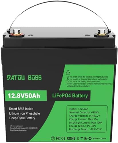 DATOUBOSS Batería Litio 12V 50Ah Batería LiFePO4,15000+ Ciclos Profundo y 50A BMS Protección,Grado A Células de la Bateria para Autocaravana,Sistema Solar,Camper,Cortadora de Césped.
