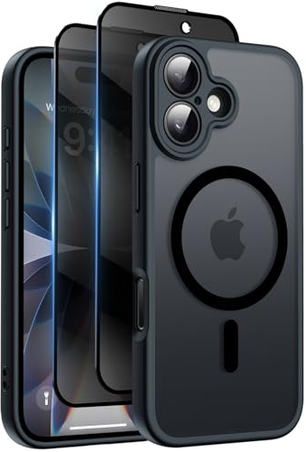 HeIssitot for iPhone 17 Case, Privacy Screen Protectors X2, Black | Compatible with MagSafe, Camera Protection, 15FT Military Drop Protection, Translucent Matte Shockproof Phone Cover