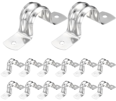 sourcing map 26pcs Conduit Clamp, 1 Hole 20mm Dia Stainless Steel Pipe Strap, U Bracket Double Band Rigid Metal Conduit Hanger for Pipe Fixing, Tube Wire Installation