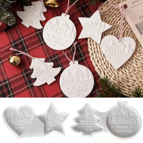 Moldes de Silicona para Fundición de Navidad,4 Piezas Resina Navideña Hacer,Crear Adornos Navideñosr,Adornos Colgantes de Navidad,para Bricolaje, árbol, Regalo de decoración