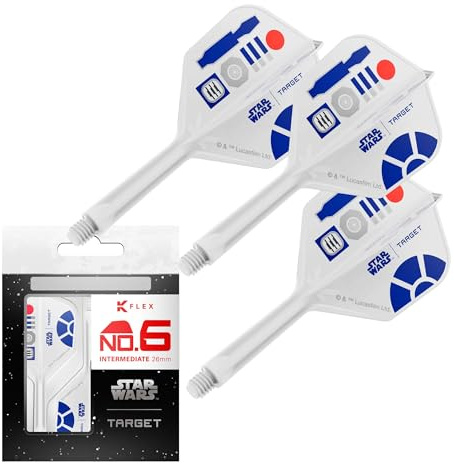 Target Darts Star Wars R2-D2 K Flex Integrated Dart Flights & Shafts | R2D2 3er-Pack K-Flex, Nr. 2 und Nr. 6 | Short, Intermediate & Medium Disney Kflex Zubehör