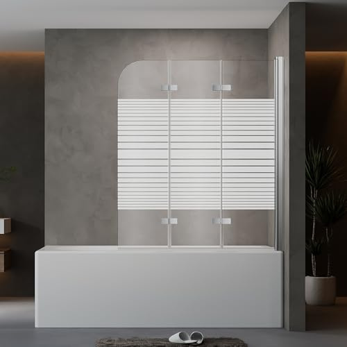 AQUENITH 120x140cm Duschwand für Badewanne 3-teilig Faltbar Duschtrennwand | Faltwand Badewannenaufsatz Duschabtrennung 6mm Sicherheitsglas ESG Glaswand,Hebe-Senk-System