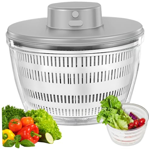 Essoreuse à salade électrique 4 L, essoreuse à salade, laitue drainage rapide avec bol et passoire pour légumes, légumes verts, herbes, baies