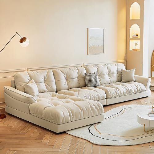 Modern enkel och lyxig L-formad lädersoffa, massiv träram, rymlig och mjuk soffa, modern stor storlek, lämplig för vardagsrum/kontor/lägenhet.