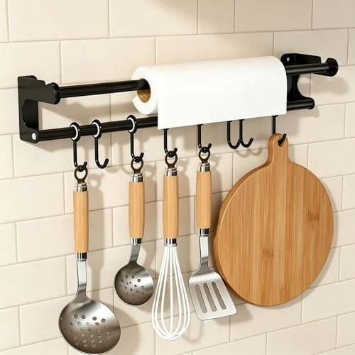 PARFCO Barre Cuisine Murale 50 cm, Porte Ustensiles 8 Crochets Amovibles | Support Mural Cuisine avec 8 Crochets Amovibles, Adapté Pour Suspendre Spatules, Cuillères et Accessoires